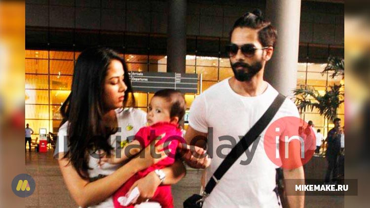 Шахид Капур и Мира Раджпут замечены в аэропорту с дочерью Мишей